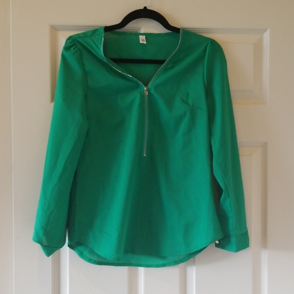 Green blouse with zipper up the middle